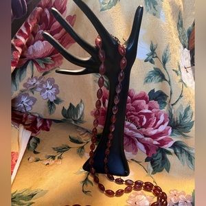 Vtg  Long Amber Bead Necklace
